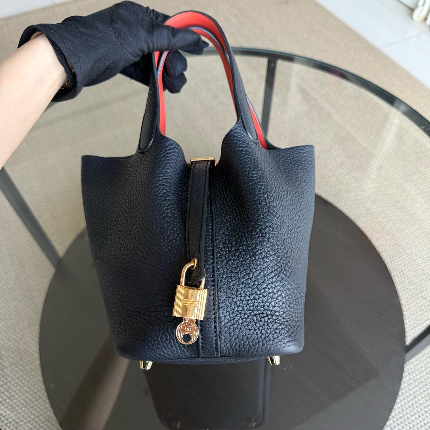 Kovancy Picotin 18 - TC Clémence Cuir Bleu Nuit Quincaillerie Dorée Estampillé X