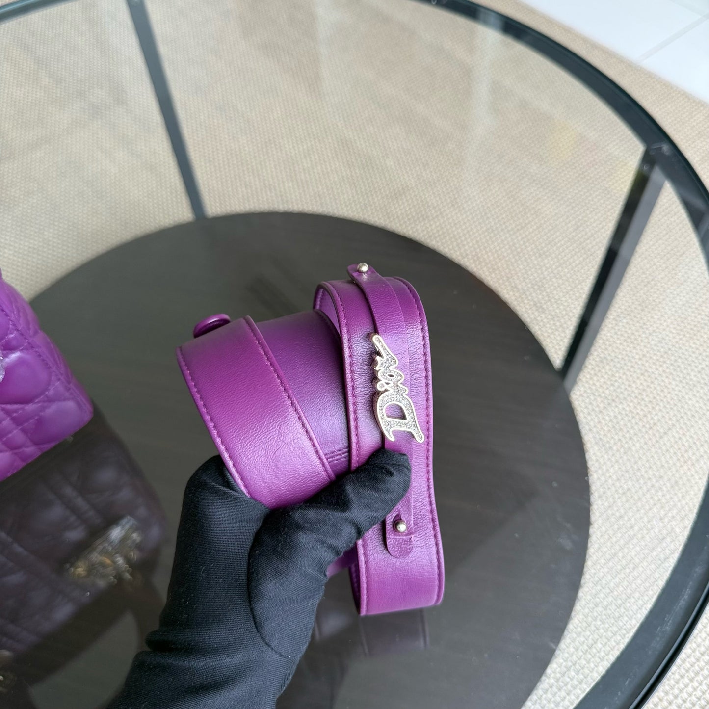 Kovancy Lady Petit ABC - Cuir d'agneau Cannage violet et matériel doré MyABC