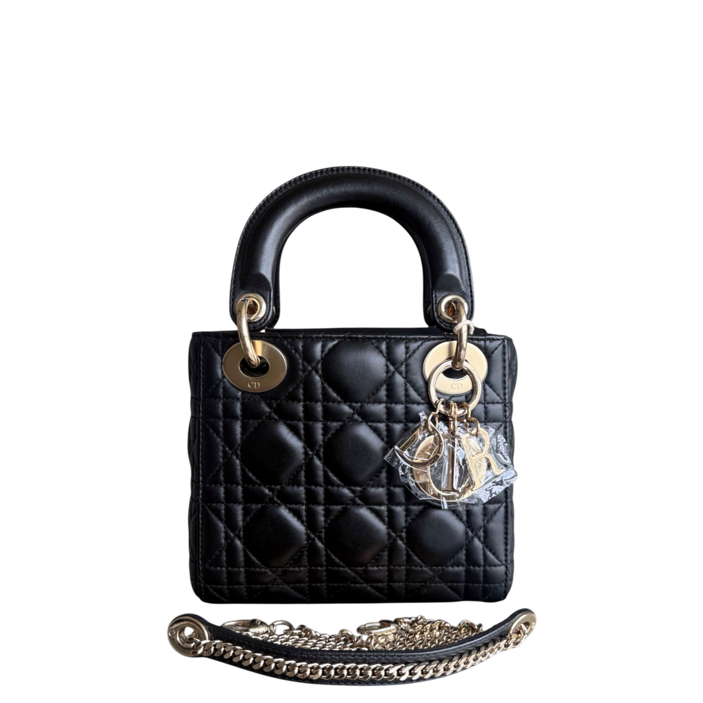 Kovancy Lady Mini - Bracelet chaîne en cuir d'agneau Cannage noir et or
