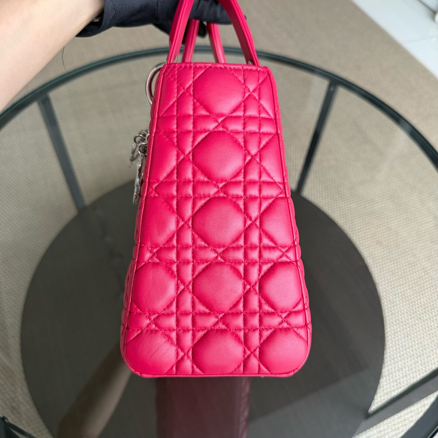 Kovancy Lady Moyen - Cuir d'agneau Cannage rouge et matériel argenté