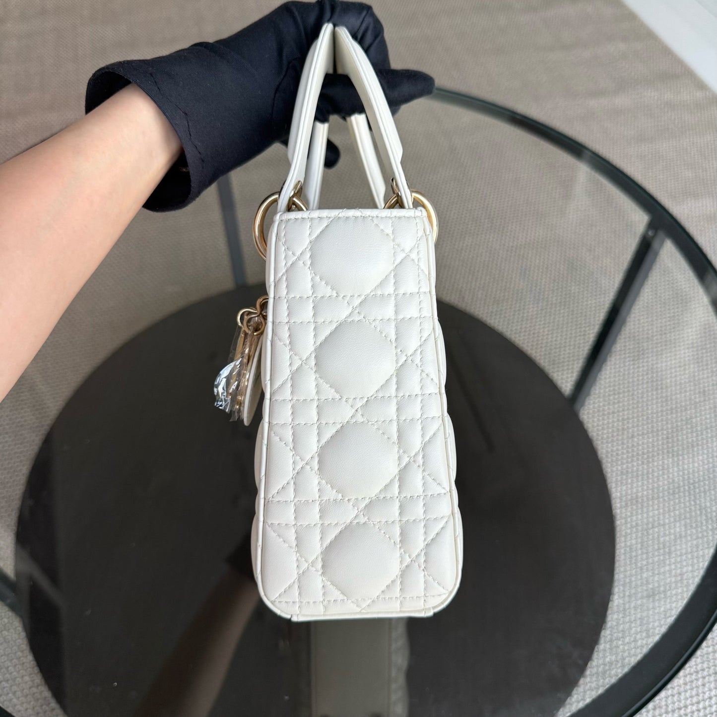 Kovancy Lady Petit - Cuir d'agneau Cannage blanc, quincaillerie dorée