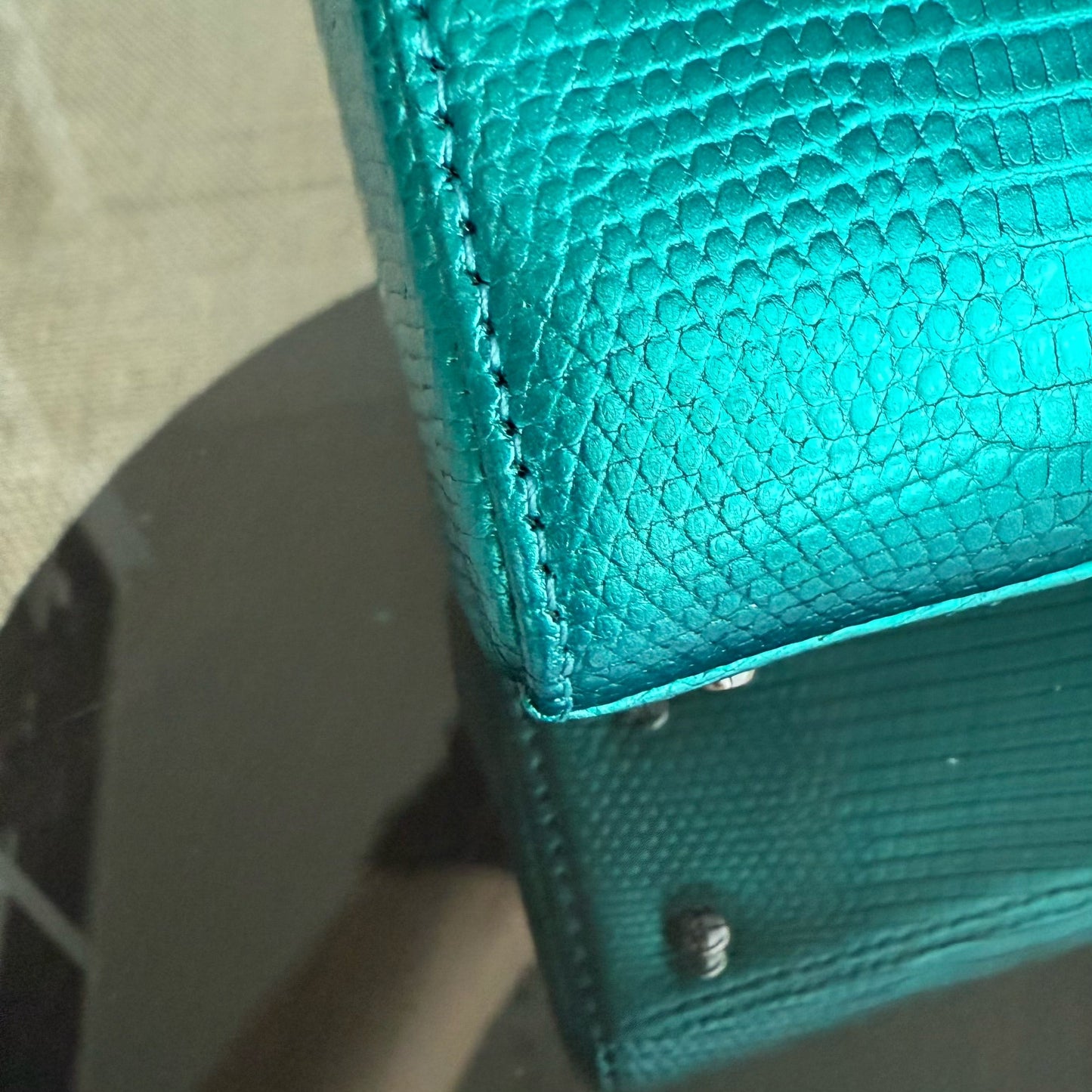 Kovancy Lady Mini - Couleur vert lézard exotique, finitions argentées