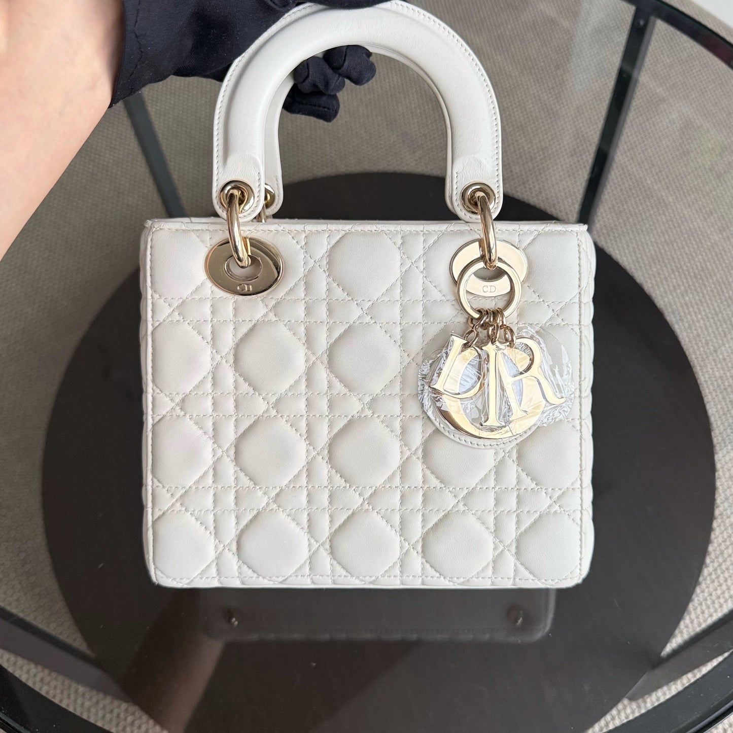 Kovancy MyABC Lady Petit - Cuir d'agneau Cannage blanc, quincaillerie dorée