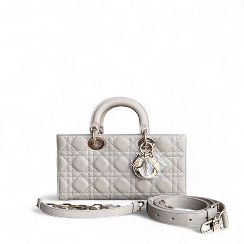 DIO D-Joy Medium Cannage Shoulder Bag in Beige Lambskin with Gold-Tone Hardware