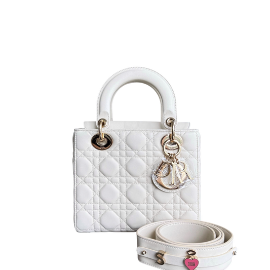 Kovancy MyABC Lady Petit - Cuir d'agneau Cannage blanc, quincaillerie dorée
