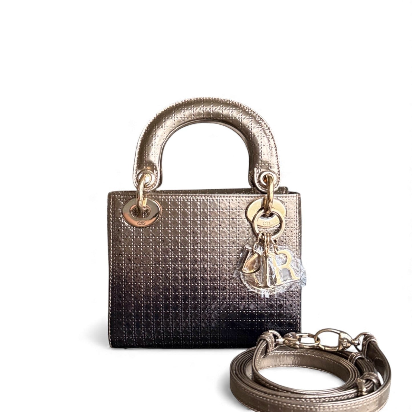 Kovancy Lady Mini - Cuir de veau micro-cannage métallisé doré, détails dorés, bandoulière ajustable