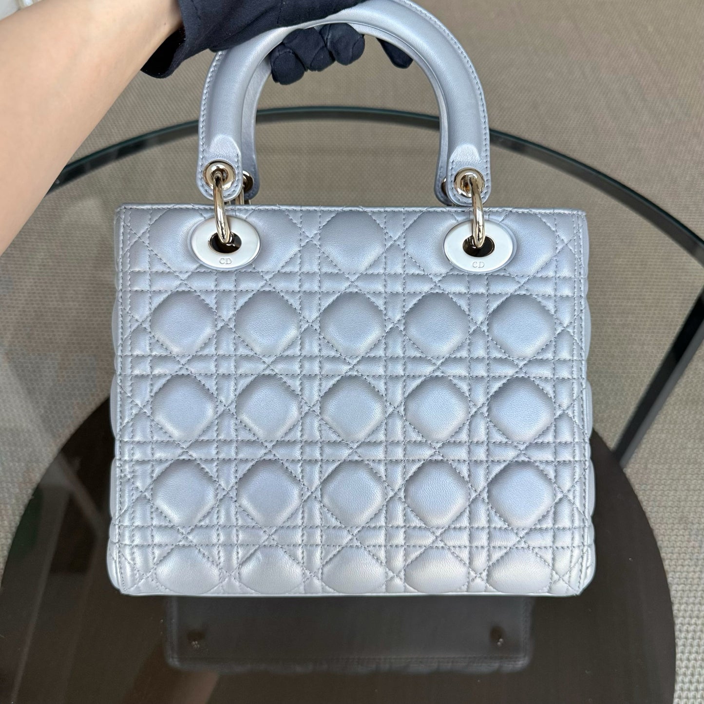 Kovancy Lady Moyen - Cuir d'agneau Canange Gris Quincaillerie dorée