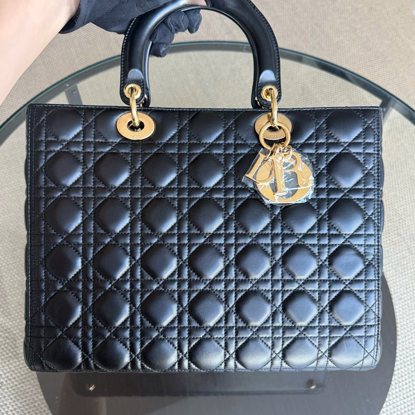 Kovancy Lady Grand - Cuir d'agneau Cannage noir Quincaillerie dorée SANS SANGLE