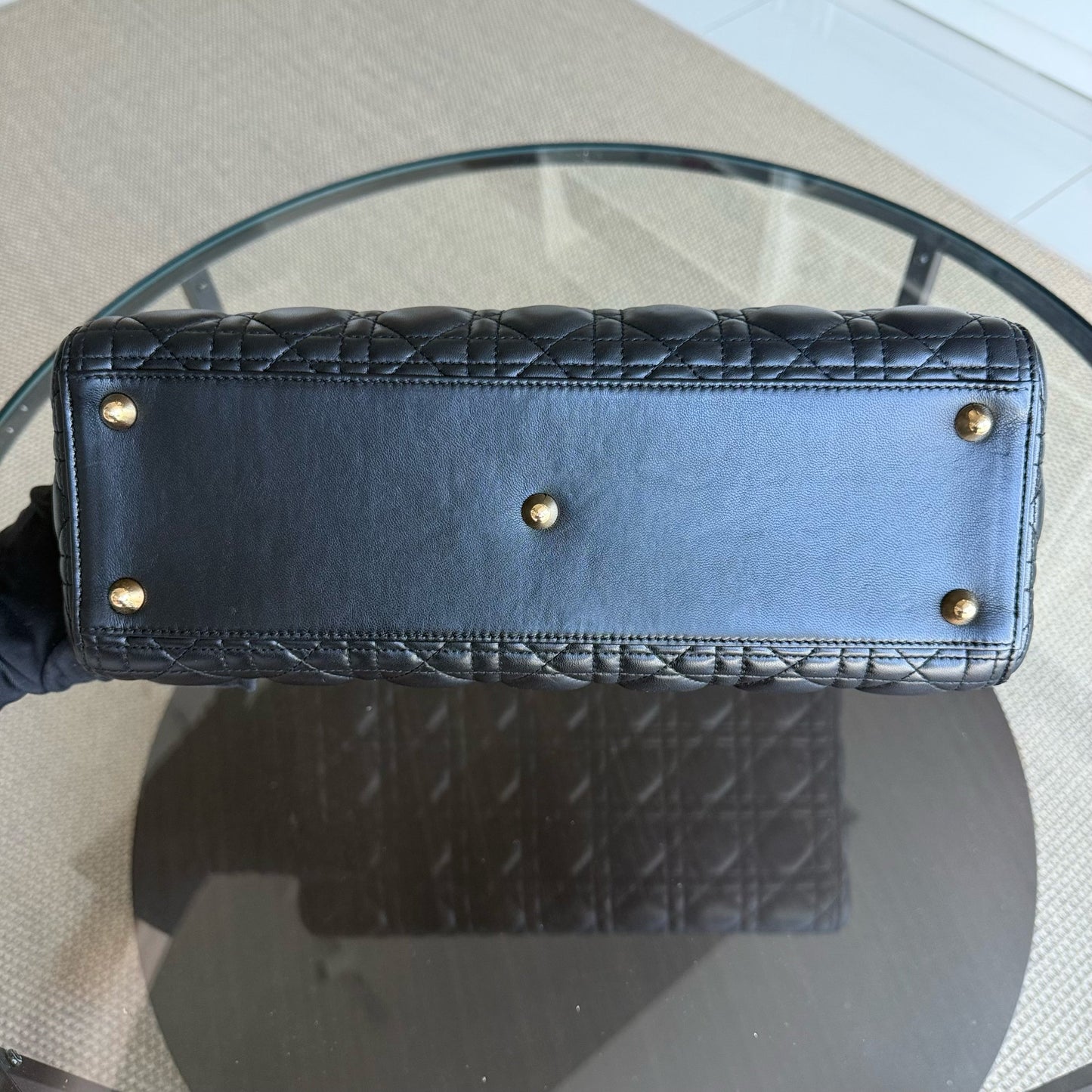 Kovancy Lady Grand - Cuir d'agneau Cannage noir Quincaillerie dorée SANS SANGLE