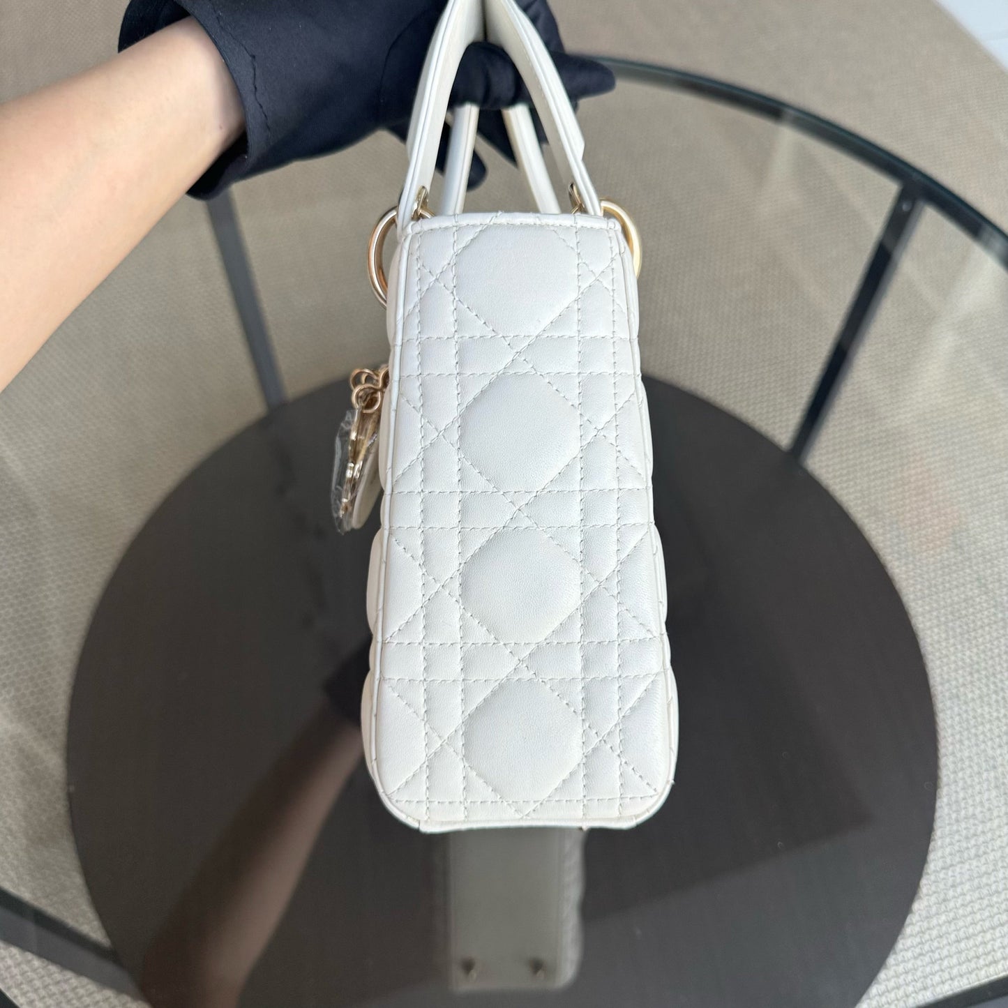 Kovancy MyABC Lady Petit - Cuir d'agneau Cannage blanc, quincaillerie dorée