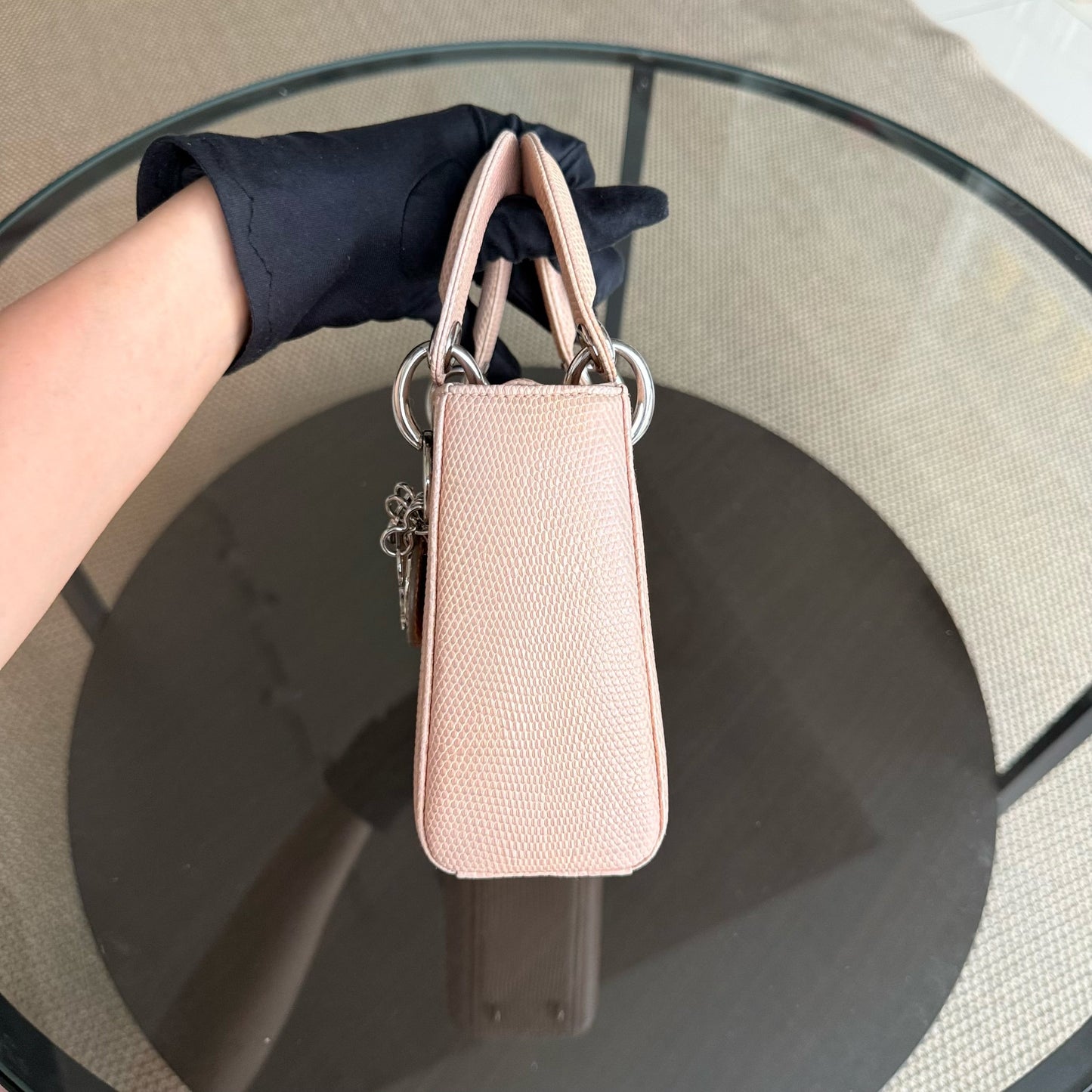 Kovancy Lady Mini - Couleur beige lézard exotique, finitions argentées