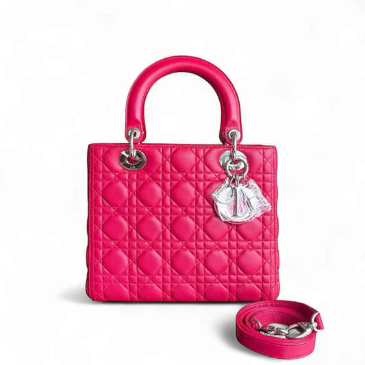 Kovancy Lady Moyen - Cuir d'agneau Cannage rouge et matériel argenté