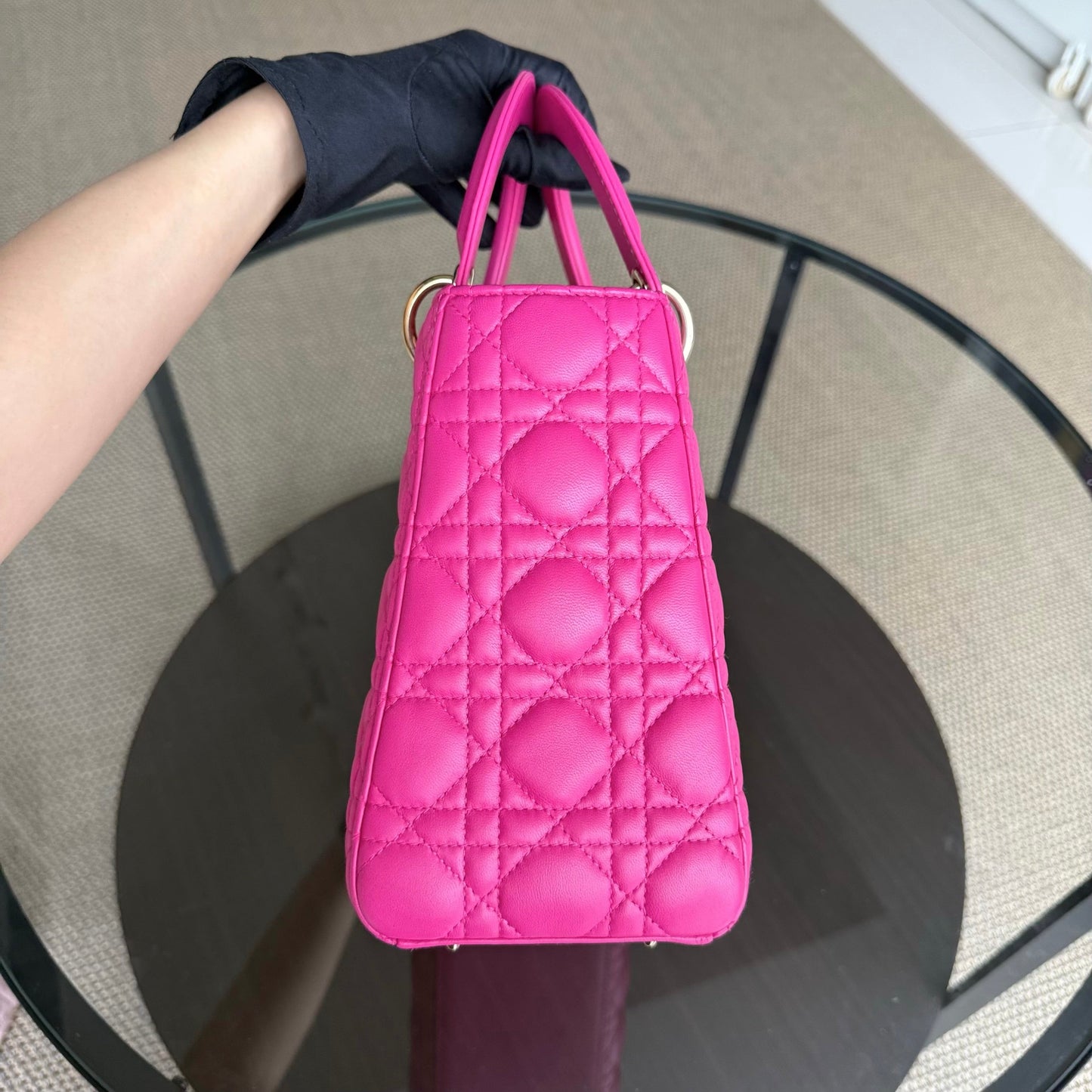 Kovancy Lady Moyen - Cuir d'agneau Cannage Rose Quincaillerie dorée SANS SANGLE