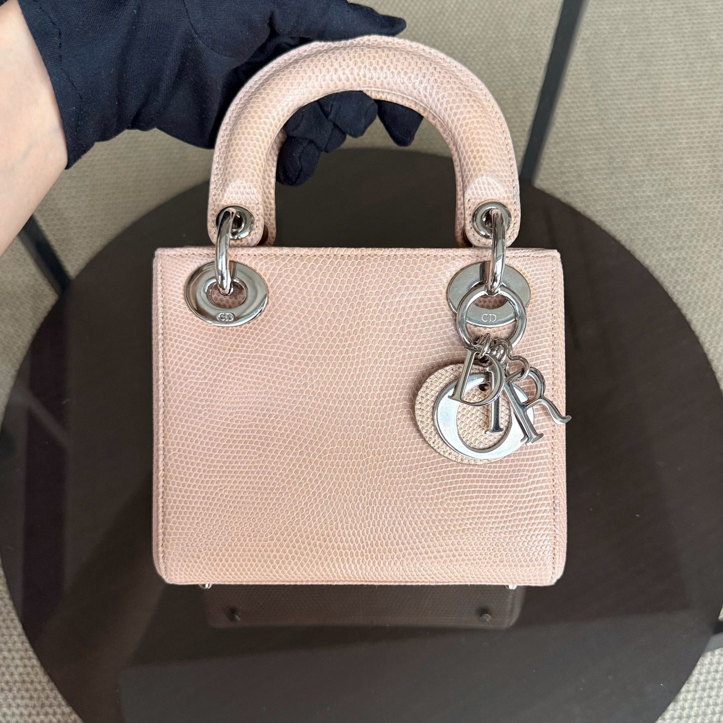Kovancy Lady Mini - Couleur beige lézard exotique, finitions argentées