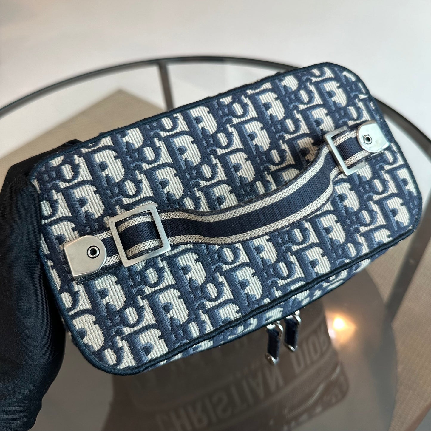 Kovancy Sac à main Vanity en jacquard à broderies obliques bleu SHW