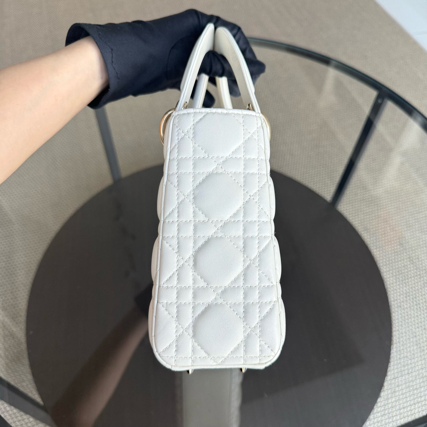 Kovancy MyABC Lady Petit - Cuir d'agneau Cannage blanc, quincaillerie dorée