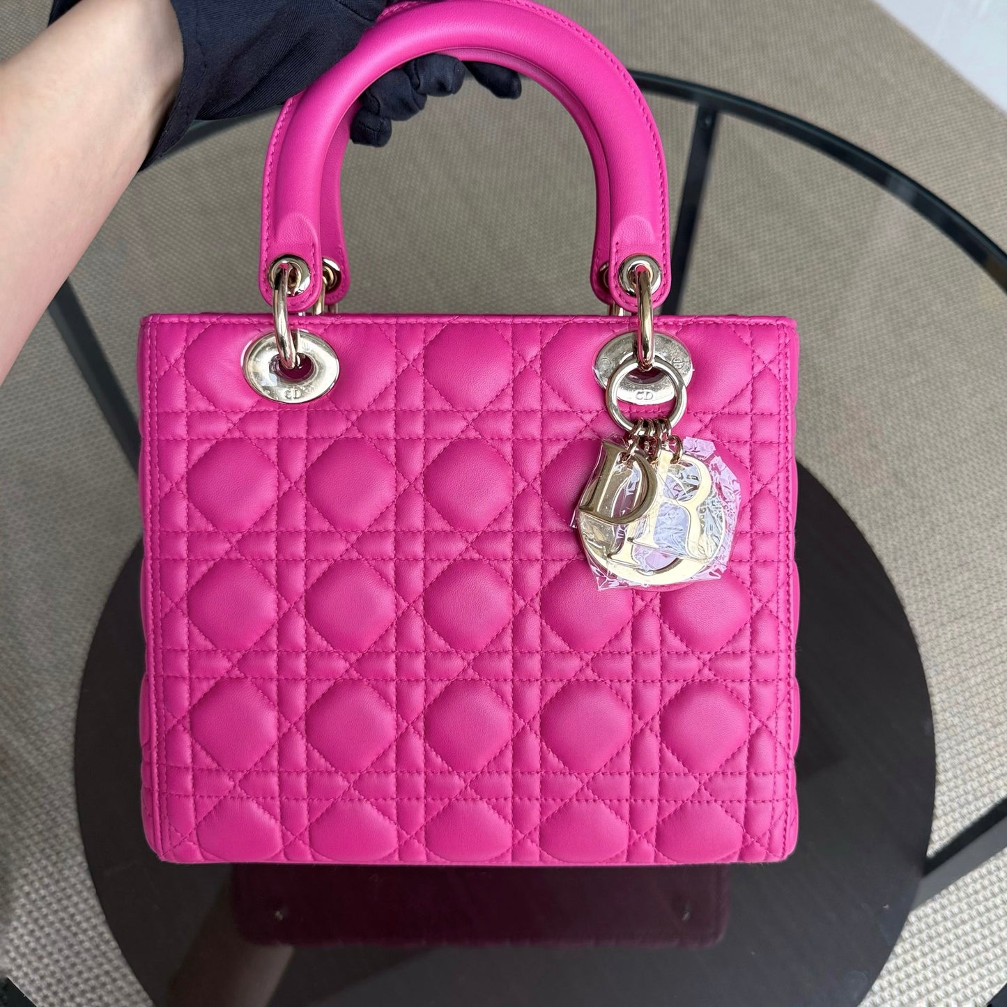 Kovancy Lady Moyen - Cuir d'agneau Cannage Rose Quincaillerie dorée SANS SANGLE