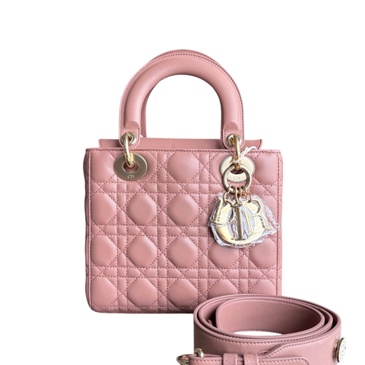 Kovancy Lady Petit rabat - Cuir d'agneau Cannage, rose blush, quincaillerie dorée