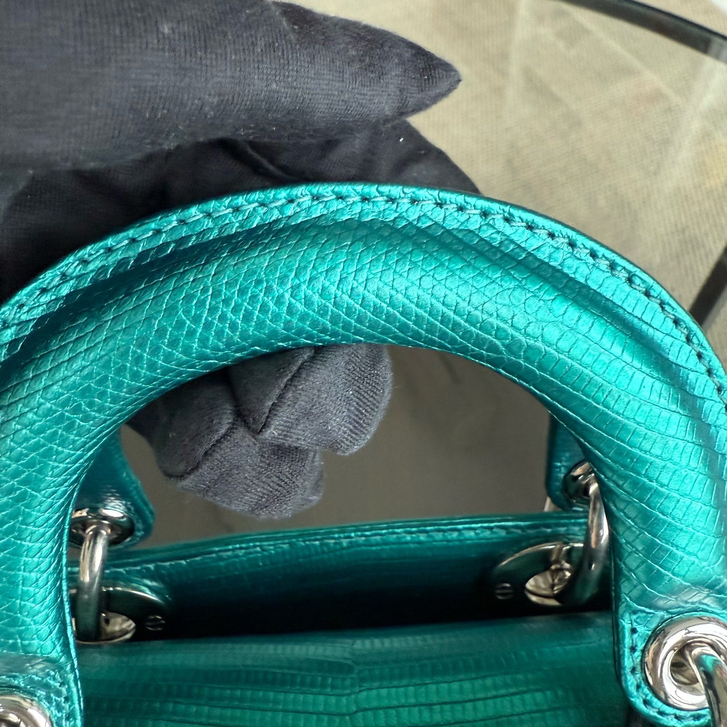 Kovancy Lady Mini - Couleur vert lézard exotique, finitions argentées