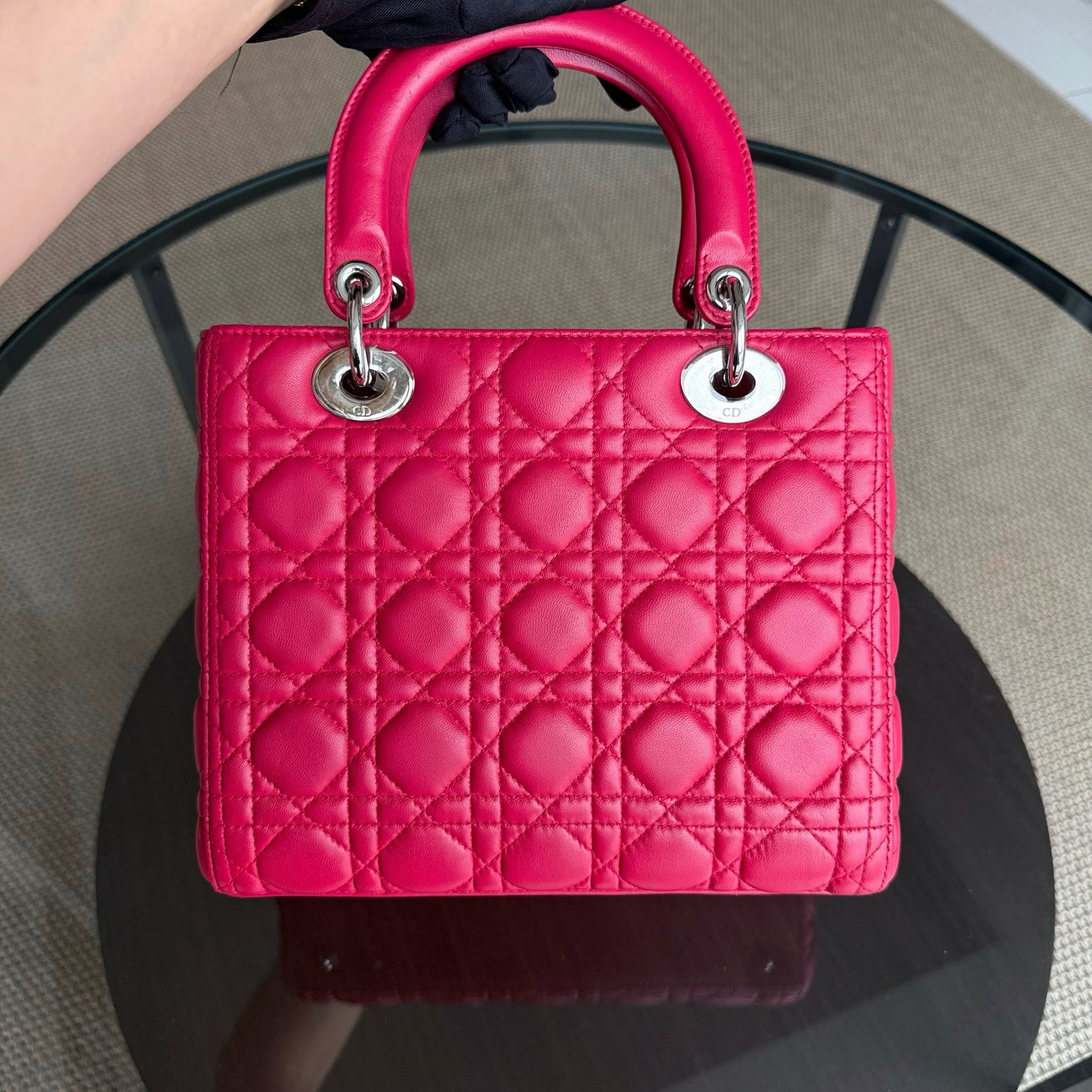 Kovancy Lady Moyen - Cuir d'agneau Cannage rouge et matériel argenté