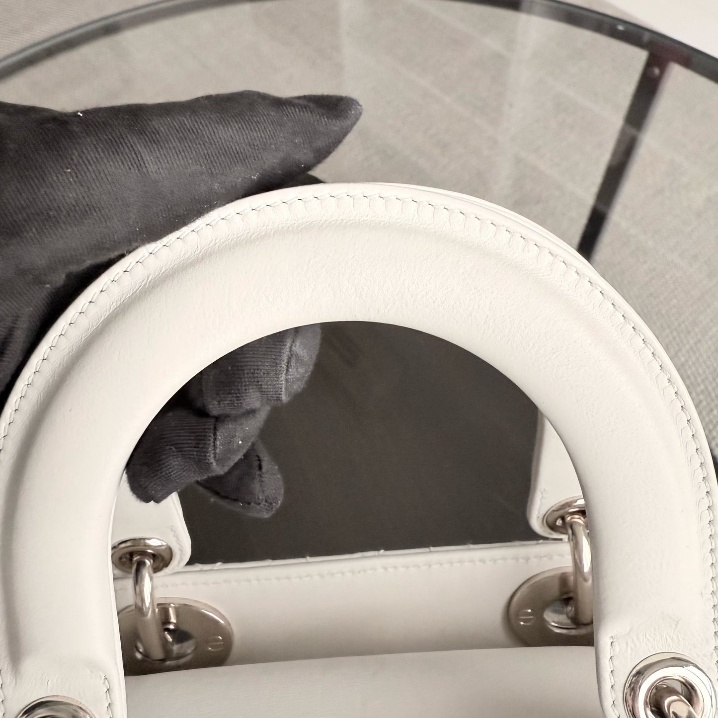 Kovancy MyABC Lady Petit - Cuir d'agneau Cannage blanc, quincaillerie dorée