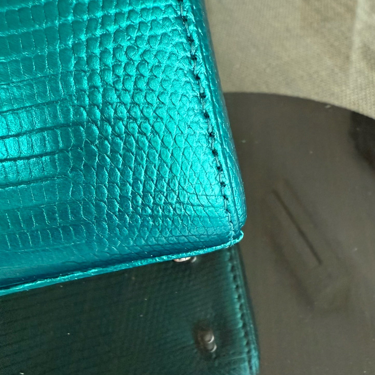 Kovancy Lady Mini - Couleur vert lézard exotique, finitions argentées
