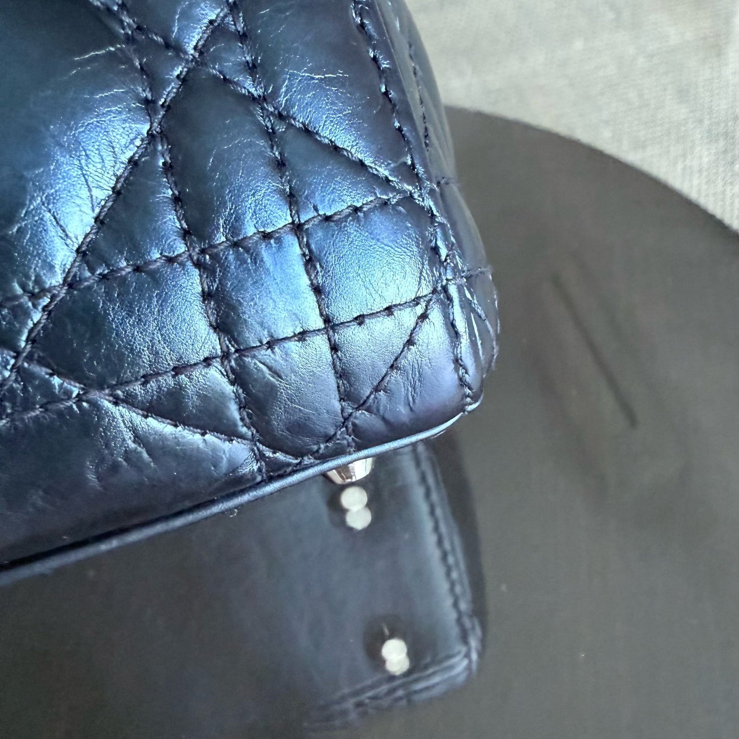 Kovancy Lady Mini - Cuir de veau glacé Cannage bleu métallisé, quincaillerie argentée
