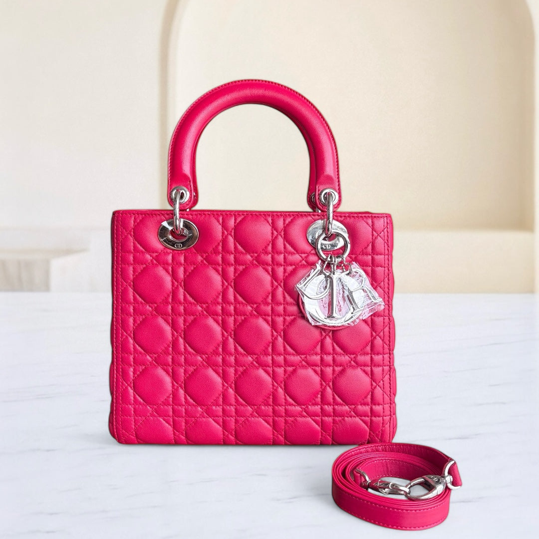 Kovancy Lady Moyen - Cuir d'agneau Cannage rouge et matériel argenté