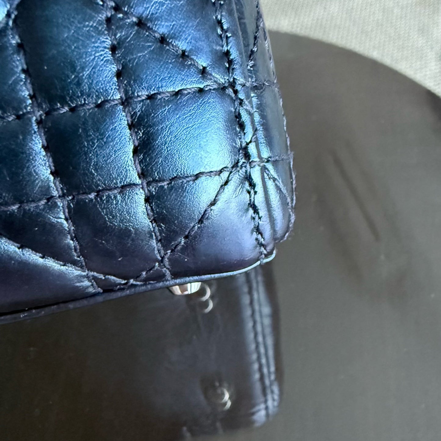 Kovancy Lady Mini - Cuir de veau glacé Cannage bleu métallisé, quincaillerie argentée