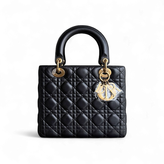 Kovancy Lady Moyen - Cuir d'agneau Cannage noir Quincaillerie dorée SANS SANGLE