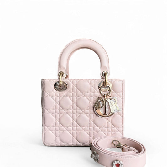 Kovancy Lady Petit - Cuir d'agneau Cannage rose clair, quincaillerie dorée
