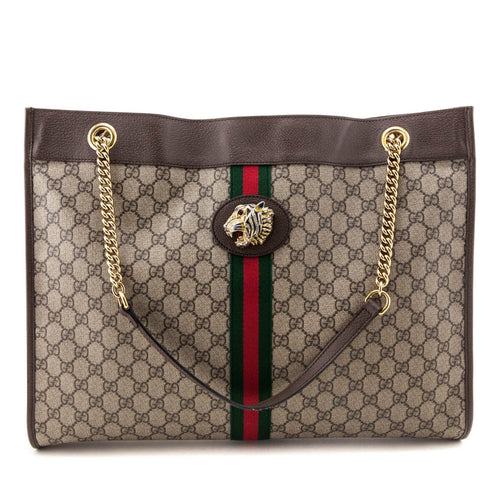 Kovancy Beige GG Supreme Monogram Large Rajah Chain Tote