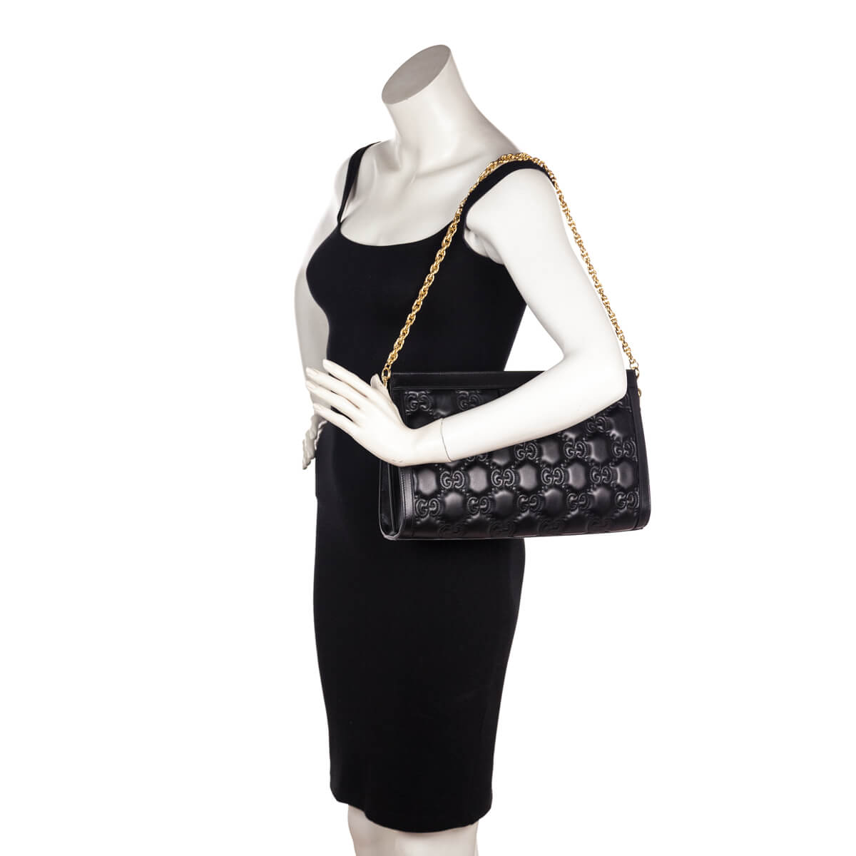 Kovancy Black Calfskin GG Matelasse Medium Slim Chain Shoulder Bag