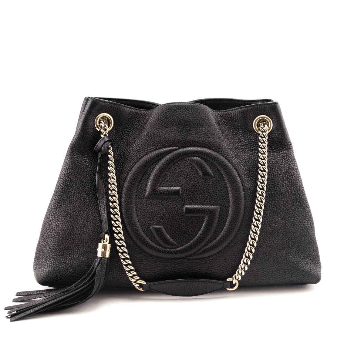 Kovancy Black Pebbled Calfskin Medium Soho Chain Shoulder Bag