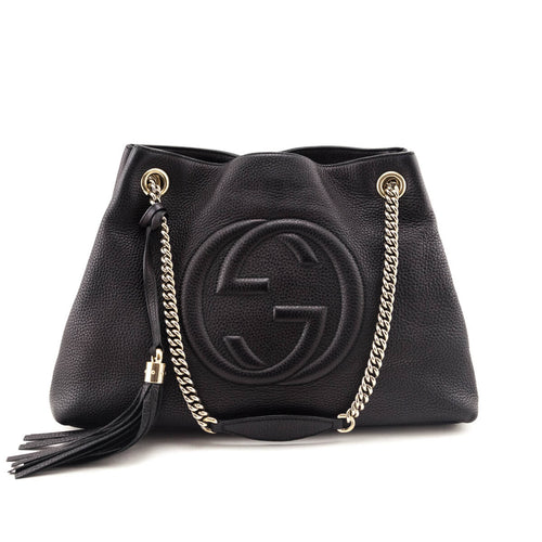 Kovancy Black Pebbled Calfskin Medium Soho Chain Shoulder Bag