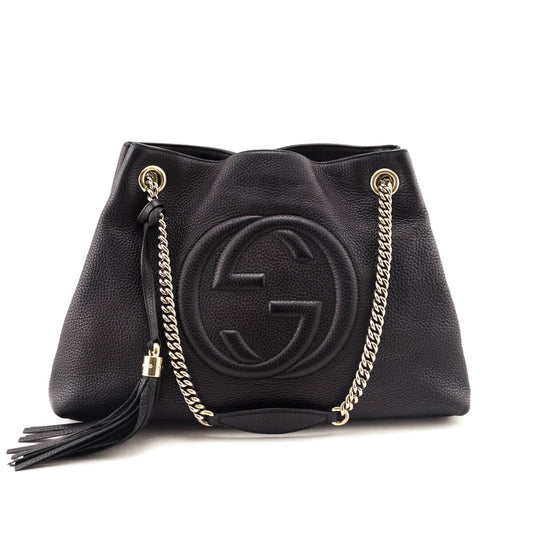 Kovancy Black Pebbled Calfskin Medium Soho Chain Shoulder Bag