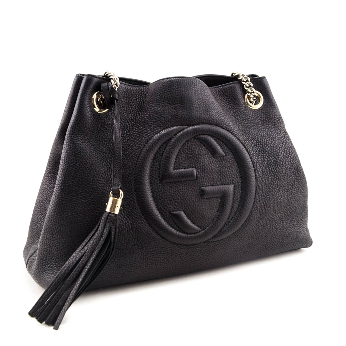 Kovancy Black Pebbled Calfskin Medium Soho Chain Shoulder Bag