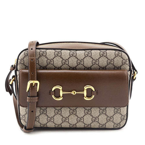 Kovancy Brown GG Supreme Monogram Small Horsebit 1955 Shoulder Bag