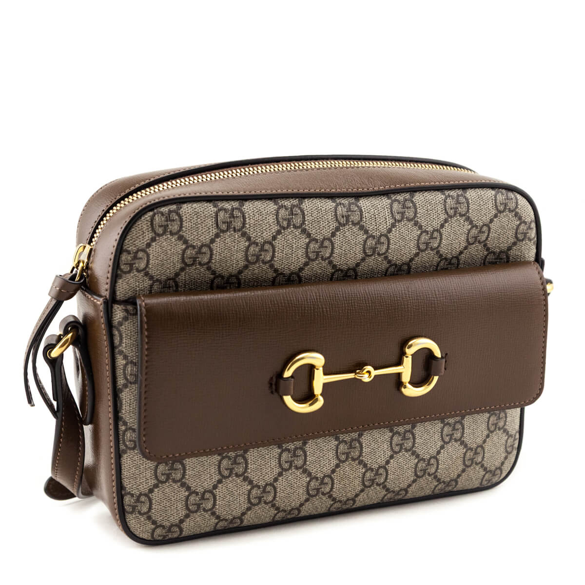 Kovancy Brown GG Supreme Monogram Small Horsebit 1955 Shoulder Bag