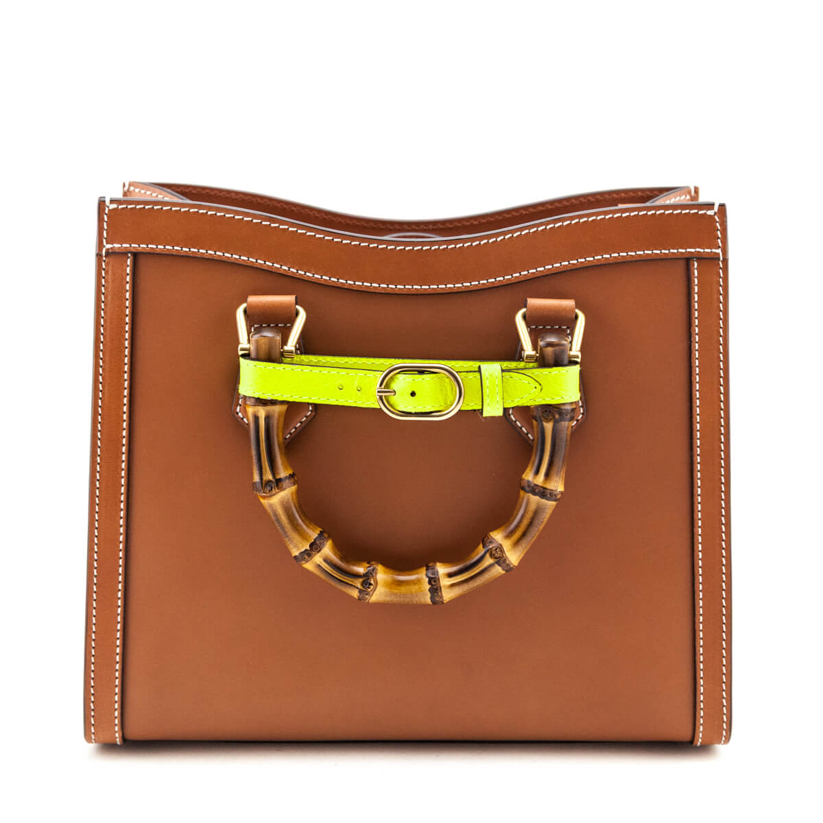 Kovancy Cuir & Yellow Fluo Wonka Grain Calfskin Medium Diana Tote Bag