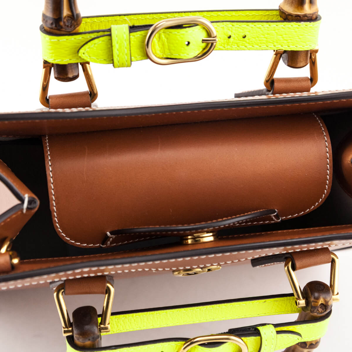 Kovancy Cuir & Yellow Fluo Wonka Grain Calfskin Medium Diana Tote Bag