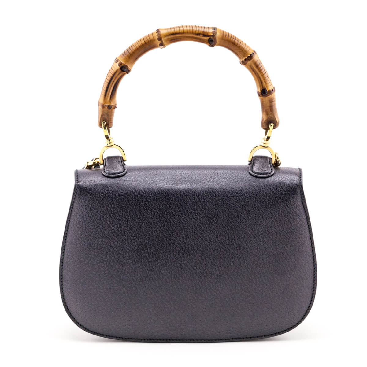 Kovancy Gray Grained Calfskin Bamboo Top Handle Bag