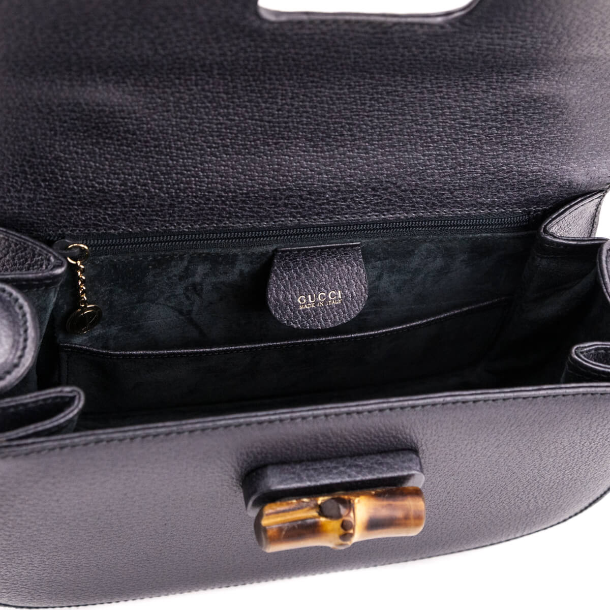 Kovancy Gray Grained Calfskin Bamboo Top Handle Bag