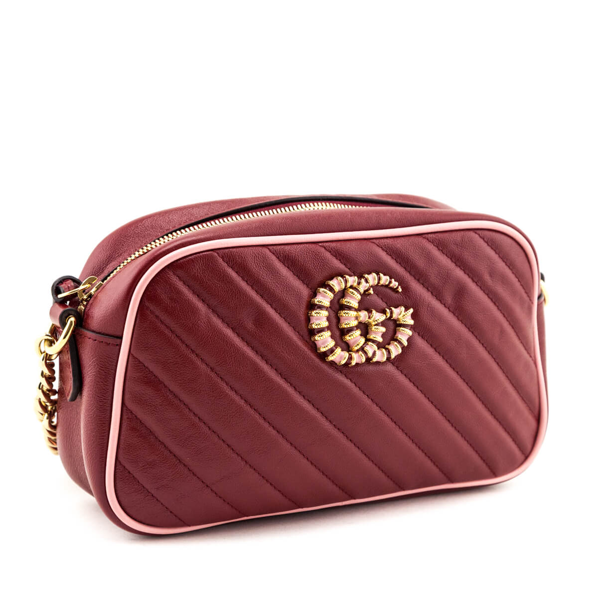 Kovancy New Cherry & Wild Rose Matelasse Diagonal Small Torchon GG Marmont Chain Shoulder Bag
