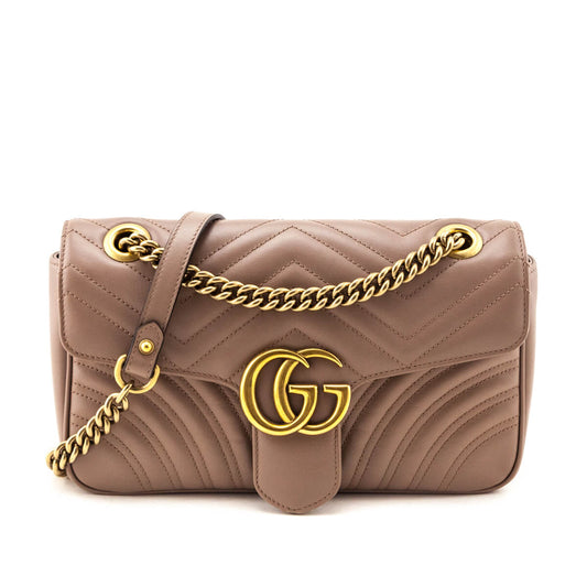 Kovancy Porcelain Rose Calfskin Matelasse Small GG Marmont Shoulder Bag