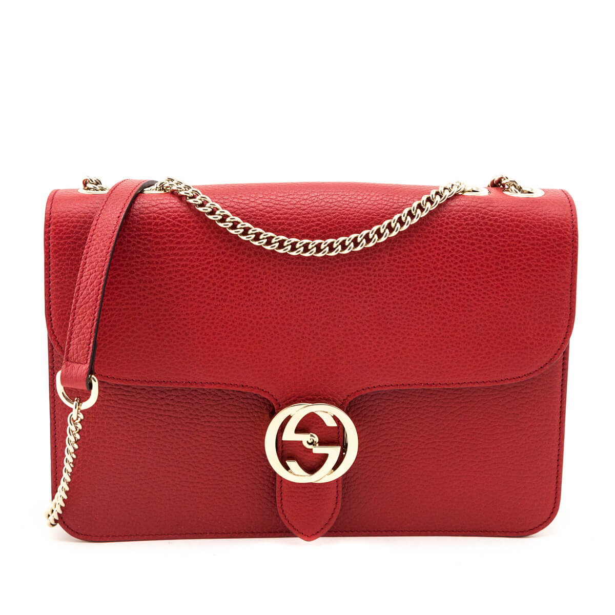 Kovancy Red Dollar Calfskin Interlocking G Shoulder Bag