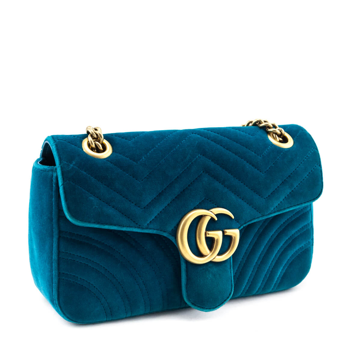 Kovancy Teal Velvet Matelasse Small GG Marmont Shoulder Bag