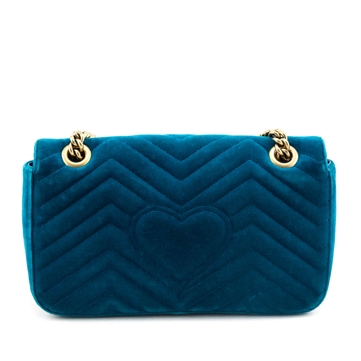Kovancy Teal Velvet Matelasse Small GG Marmont Shoulder Bag