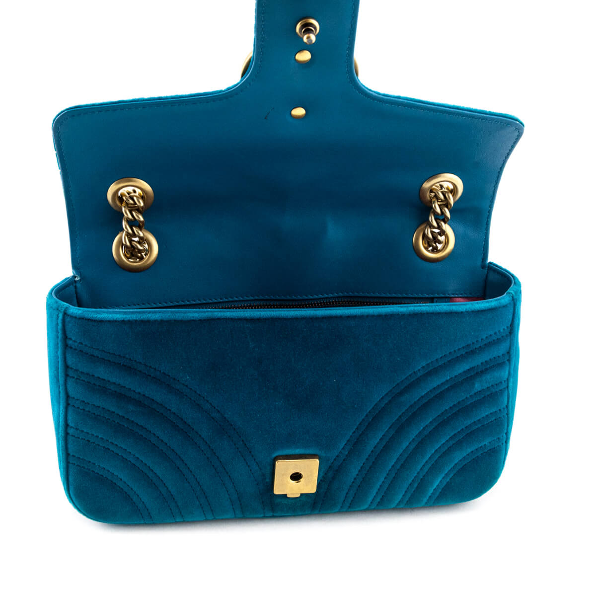 Kovancy Teal Velvet Matelasse Small GG Marmont Shoulder Bag