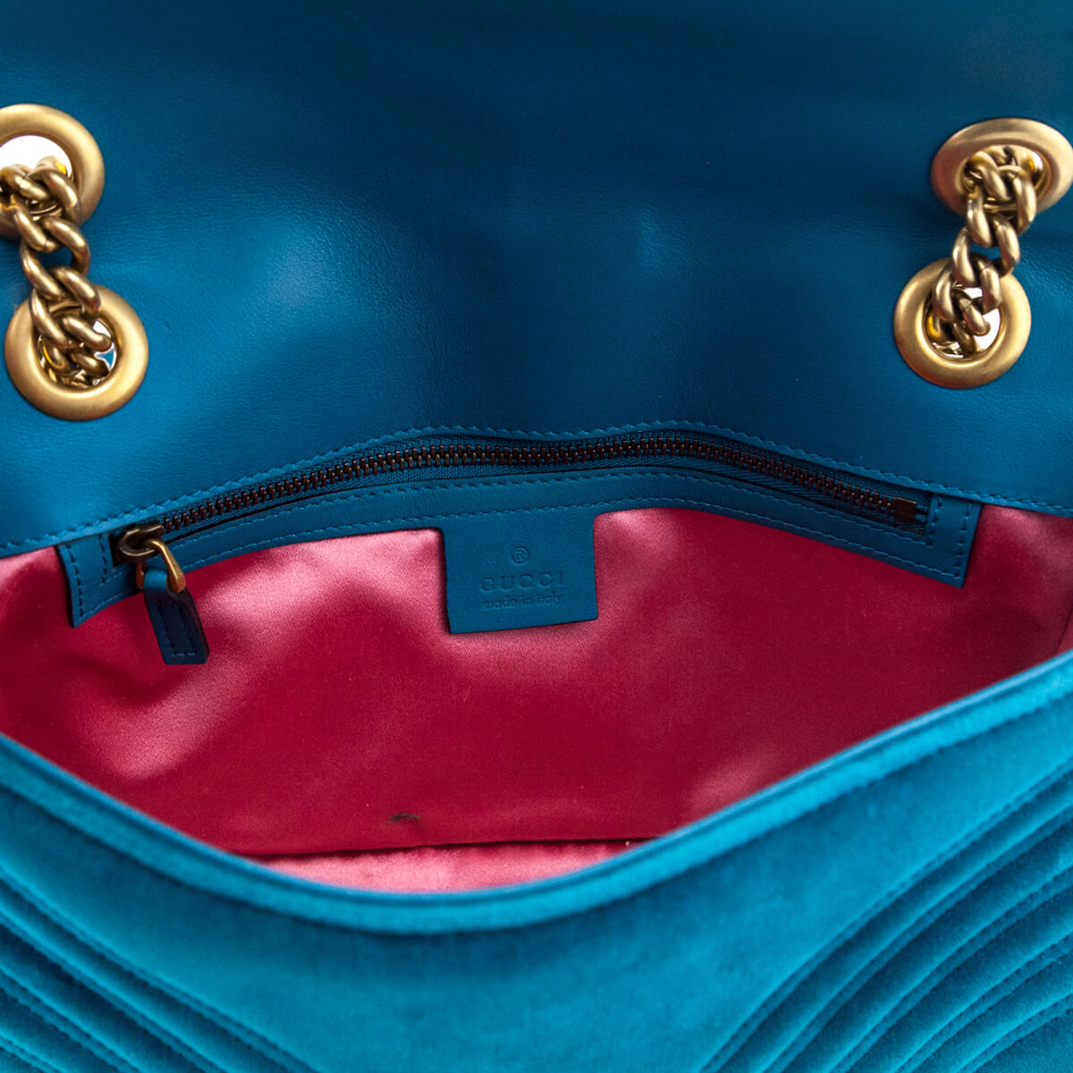 Kovancy Teal Velvet Matelasse Small GG Marmont Shoulder Bag